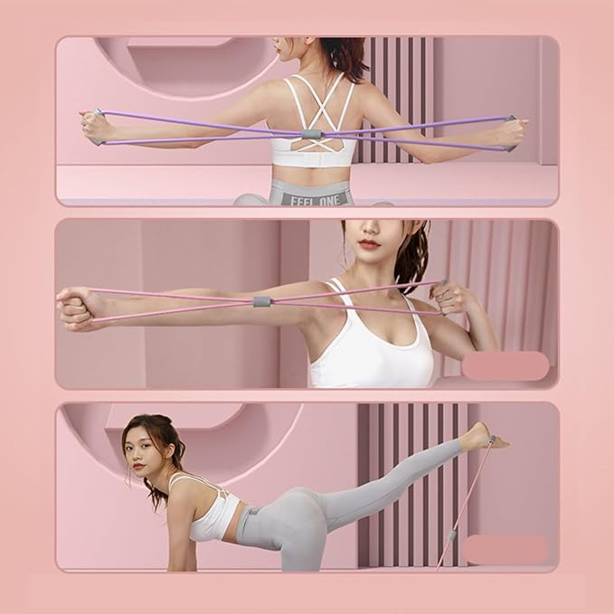 3 Colors Figure 8 Resistance Band - Elastic Fitness Rope for Arm, Back, Shoulder & Full-Body Workouts and Foot, Leg, Hand Stretcher for Yoga, Pilates, Physical Therapy & Home Gym Exercise.