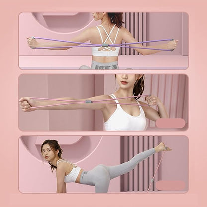 3 Colors Figure 8 Resistance Band - Elastic Fitness Rope for Arm, Back, Shoulder & Full-Body Workouts and Foot, Leg, Hand Stretcher for Yoga, Pilates, Physical Therapy & Home Gym Exercise.
