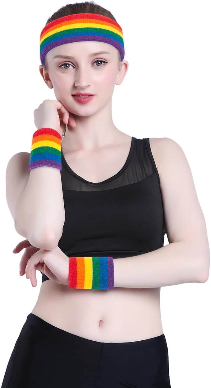ONUPGO Sweatband Set Sports Headband Wristband Set Sweatbands Terry Cloth Wristband Wrist Sweatband Headbands Moisture Wicking Sweat Absorbing Head Band