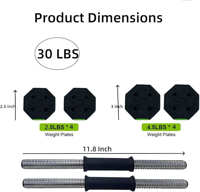 Adjustable Dumbbell Set, 30/44/66/88Lbs Free Weight Set with Connector, 4 In1 Dumbbells Set Used As Barbell, Kettlebells, Push Up Stand,Green and Black