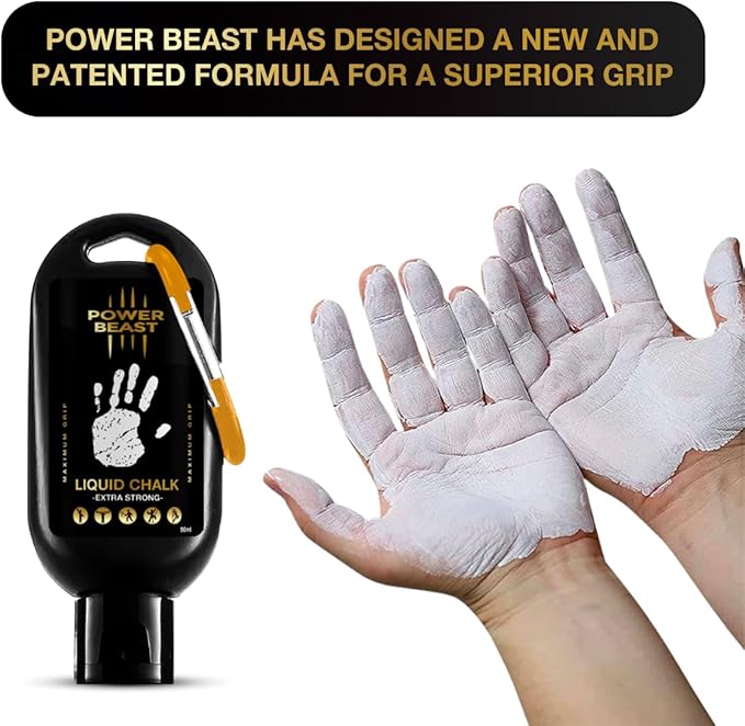 POWER BEAST Liquid Chalk, 2 Bottles Combo of 200 + 50 ML, Liquid Sports Chalk, Free Professional Hand Grip for Gym, Weightlifting, Rock Climbing, Gymnastics, Crossfit, Powerlifting, Pole Dance.