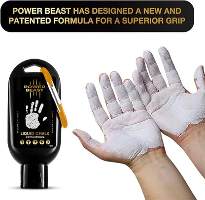 POWER BEAST Liquid Chalk, 2 Bottles Combo of 200 + 50 ML, Liquid Sports Chalk, Free Professional Hand Grip for Gym, Weightlifting, Rock Climbing, Gymnastics, Crossfit, Powerlifting, Pole Dance.