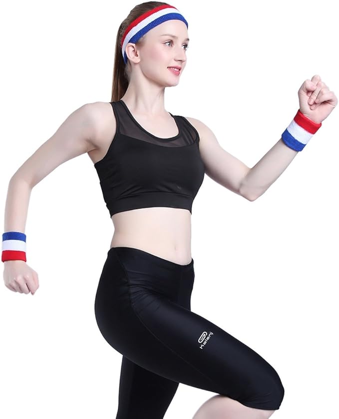 ONUPGO Sweatband Set Sports Headband Wristband Set Sweatbands Terry Cloth Wristband Wrist Sweatband Headbands Moisture Wicking Sweat Absorbing Head Band
