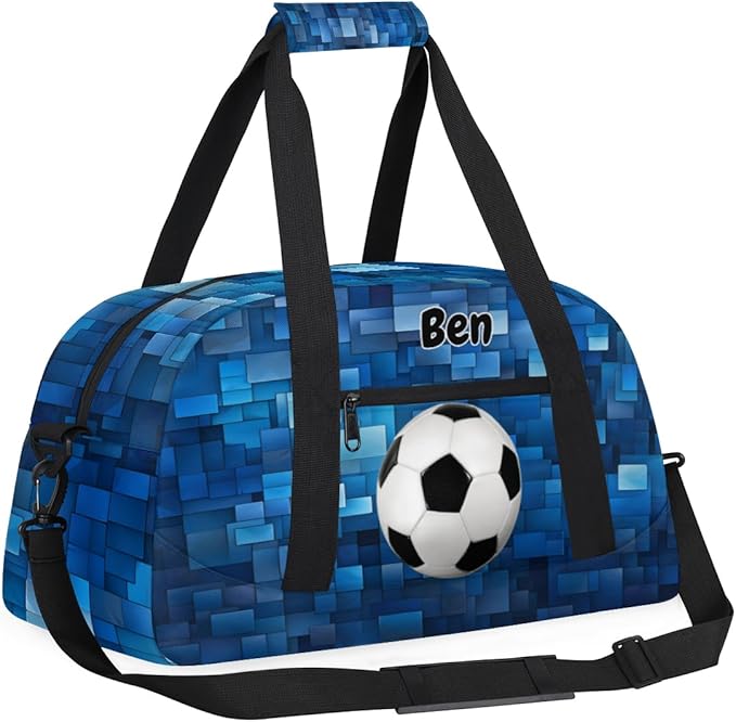 Personalized Gym Duffel Bag for Boys - Customized Training, Cheer, Travel & Overnight Bag - Blue Geometric Pattern