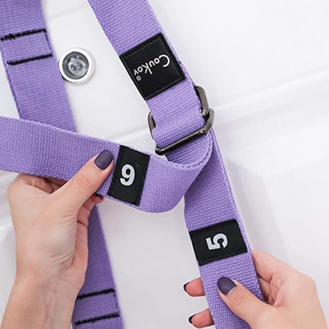 Yoga Stretching Strap, Adjustable Height Leg Stretcher Waist Back Stretch Band Aerial Yoga, Anti-gravity Inversion Exercises Door Flexibility Tensile Trainer for Rehab Pilates Dance Splits (Purple)