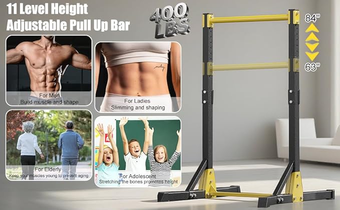 Pull Up Bar Stand,Freestanding Pull-up Bar，Free Standing Pull Up Bar for Home Gym, Pull Up Stand Station 400LBS with 11 Gears Adjustment