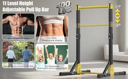 Pull Up Bar Stand,Freestanding Pull-up Bar，Free Standing Pull Up Bar for Home Gym, Pull Up Stand Station 400LBS with 11 Gears Adjustment