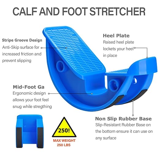 Foot Rocker Calf Stretcher Ankle Plantar Board for Achilles Tendonitis, Muscle Stretch, Feet and Shin Splint Pain Relief - Improve Calf Flexibility, Ankle Mobility - Blue