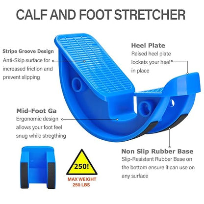Foot Rocker Calf Stretcher Ankle Plantar Board for Achilles Tendonitis, Muscle Stretch, Feet and Shin Splint Pain Relief - Improve Calf Flexibility, Ankle Mobility - Blue