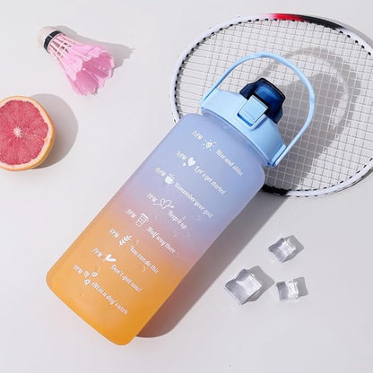 64 oz Large Capacity Water Bottle with Motivational Time Markers and Straw, Portable, Leakproof, BPA Free for Fitness, Gym and Outdoor Sports. (blue gradient)