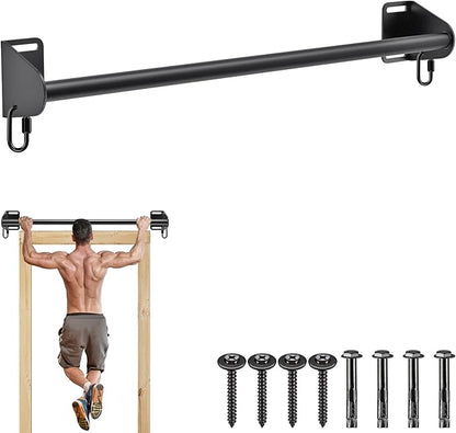 SELEWARE Fully Welded Heavy Duty Pull Up Bar Wall Mount Chin Up Bar for Doorway, Beam & Joist | Mounted Pull Up Bar with Resistance Band Hooks, Supports 440 lb Capacity