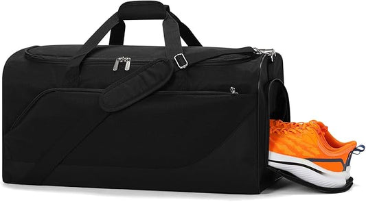 52L Men's Gym Bag with Shoe Compartment - 24-inch Duffle Bag for Travel, Sports, Fitness & Workout (Black)