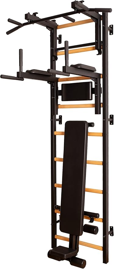 Wooden Swedish Ladder Wall Stall Bar - Indoor Chin Up Bar Workout Equipment for Home Exercise, Physical Therapy, Gymnastics, Fitness