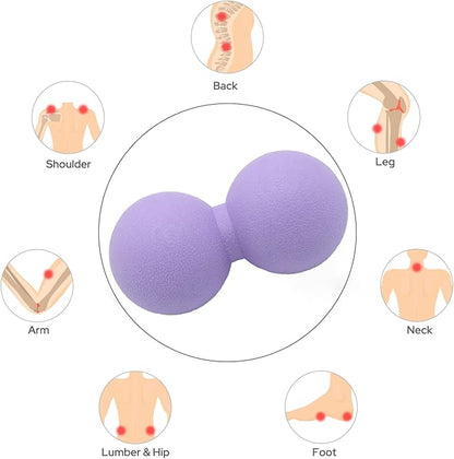 Hard Peanut Massage Ball, Double Lacrosse Massage Ball. Deep Tissue Massager Mobility Roller for Physical Therapy Myofascial Release Trigger Point Muscle Relax Pain Relief Acupressure (Purple)