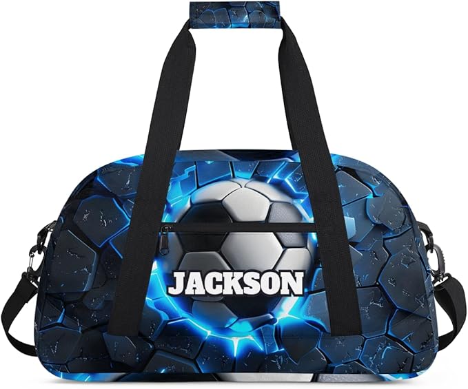 Personalized Soccer Gym Duffel Bags for Kids Boys with Custom Name Sport Training Travel Bags for Overnight Weekender, Dark Blue