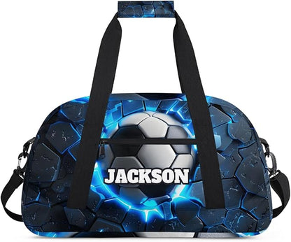 Personalized Soccer Gym Duffel Bags for Kids Boys with Custom Name Sport Training Travel Bags for Overnight Weekender, Dark Blue