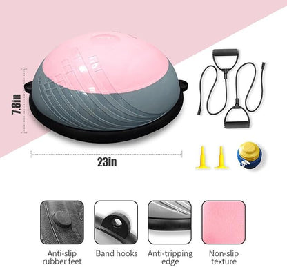 Balance Ball Balance Trainer 660Lbs Weight Capacity 23" Half Ball with Resistant Band, Anti Burst Design, Slip-Resistant for Home Gym Core Ab Training Yoga Fitness Stability Workout with Foot Pump