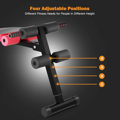GYMAX Adjustable Sit up Bench, Folding Abdominal Training Slant Bench with Reserve Crunch Handle, Curved Decline Ab Bench for Home/Gym