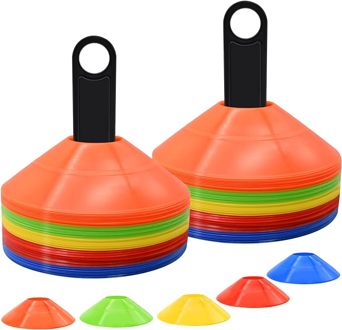 25/50/100pcs Disc Cones, Agility Soccer Cones with Carry Bag and Holder, Soccer Cones for Sports Training, Football, Soccer, Basketball, Coaching, Practice Equipment, 5 Color