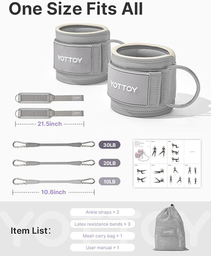 YOTTOY Ankle Resistance Bands with Cuffs, Adjustable Ankle Straps for Leg & Glute Workout, Butt Exercise Bands for Cable Machines Women, Perfect for Hip Fitness & Booty Training