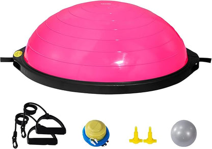 VEVOR Half Exercise Ball Trainer, 23/26 inch Balance Ball Trainer, 1500lbs Capacity Stability Ball, Yoga Ball with Resistance Bands & Foot Pump, Strength Fitness Ball for Home Gym Full Body Workout