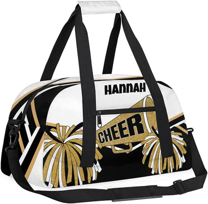 Personalized Cheerleading Dance Duffel, Custom Large Ballet Weekender Travel Cheerleaders Bag, Gold White Black