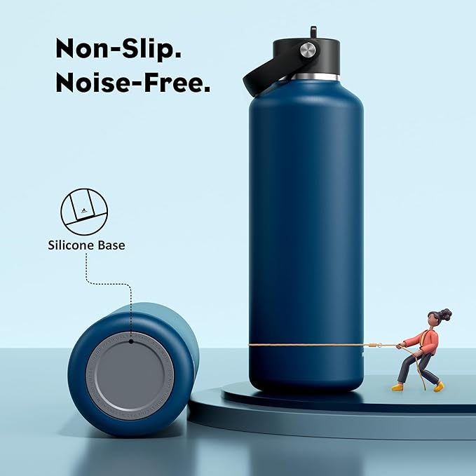 POWCAN 32 oz Water Bottle Insulated: BPA-Free, Leakproof Lid with Straw, Lightweight, Flex Cap, Stainless Steel Insulated Flask for Hoilday, Men, Commute, Worker, Walking, Cycling, Daily (Indigo Blue)