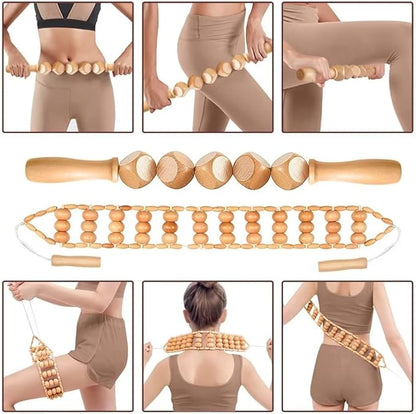 10-in-1 Wood Therapy Massage Tools Gua Sha Wooden Massager for Body Shaping Massage Tool Set Wood Therapy Tools for Relieving Muscle Pain Body Lymphatic Drainage Massager Anti-Cellulite