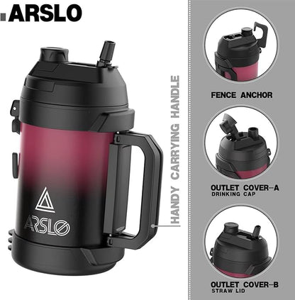 Sports Water Jug - Gallon Water Bottle - Large Insulated Stainless Steel Bottle for Gym, Workouts, Basketball, Football, Soccer - Keep Water Cold for Up To 24 Hours - 128 Ounce (Red Black)