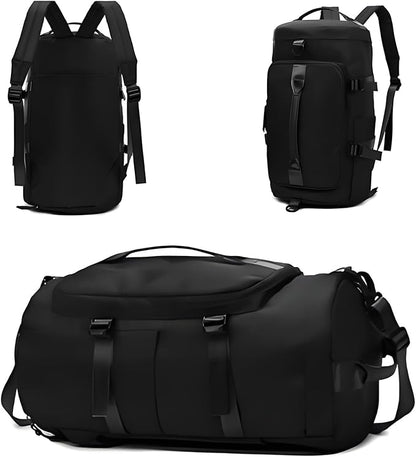 ZUEVI 3 In 1 Backpack Travel Duffle Bag for Men Women with Wet Pocket and Shoe Compartment Waterproof Gym Backpacks for Weekender Sports Training Yoga (Black)
