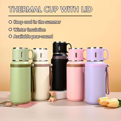 2 In 1 Stainless Steel Vacuum Insulated Bottle with Lidded Cup, Insulated Tumblers with Handles, Leakproof Large Capacity Water Bottle, Keeps Drinks Hot & Cold for Travel, Gym, School (Green)
