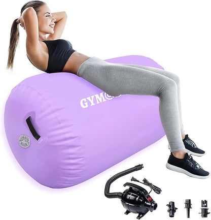 Air Roller Gymnastics Barrel Inflatable Tumbling Roller Air Mat, Air Barrel Gymnastics Tumble Track Mat with Pump for Backhandspring/Training Cheerleading/Yoga/Home and Outdoor Use
