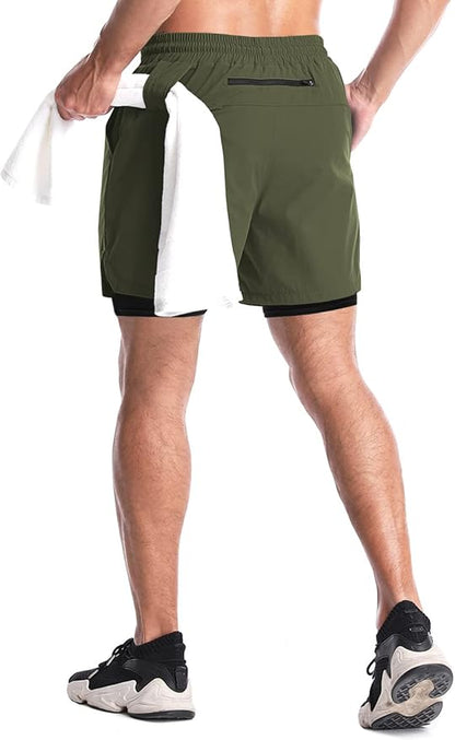 Aolesy Men's 2 in 1 Running Shorts 5" Workout Gym Athletic Shorts for Men Quick Dry Lightweight Training Shorts with Pockets