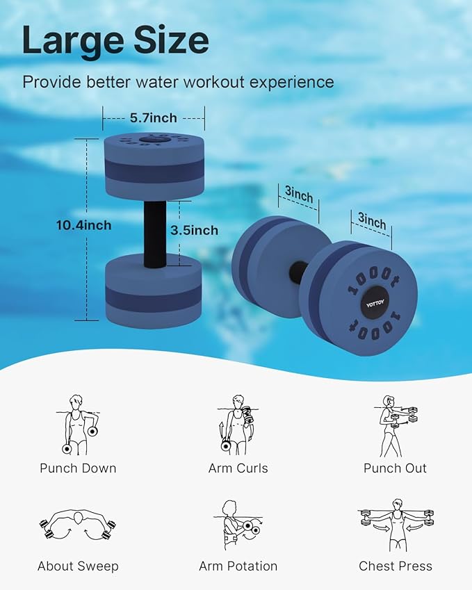 YOTTOY Water Dumbbells for Pool Exercise,Foam Aquatic Dumbbells for Water Aerobics,Resistance Training & Physical Therapy,Pool Weights for Water Workouts,Aqua Fitness,Set of 2