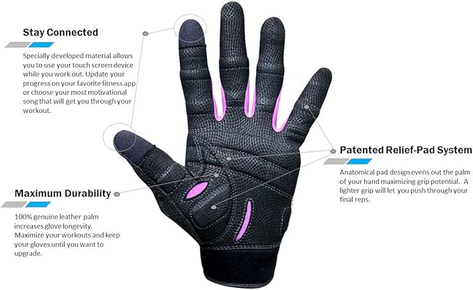 Bionic Gloves Women's Premium Full Finger Fitness Gloves, Gray/Purple (Pair)!