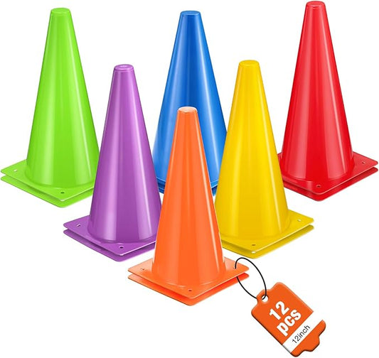 12 Inch Durable Cones,12pcs Versatile Plastic Traffic Cones and Soccer Cones for Sports Training,Agility Drills,Parking Safety,Basketball Training,Football Training.
