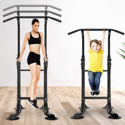 Dland Power Tower Adjustable Height Pull Up and Dip Station Multi-Function Home Strength Training Fitness Workout Station Sturdy Chin-Up Bar Stand Dip Station,Black