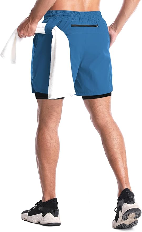 Aolesy Men's 2 in 1 Running Shorts 5" Workout Gym Athletic Shorts for Men Quick Dry Lightweight Training Shorts with Pockets