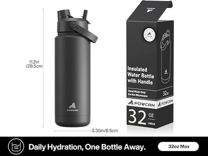 POWCAN 32 oz Insulated Water Bottle with 2-in-1 Straw and Spout Lid, Keep Cold 24H, Leak-Proof, BPA-Free, Double Wall Stainless Steel Water Bottle for Sports, Gym, Travel and School (Moonlight Garden)