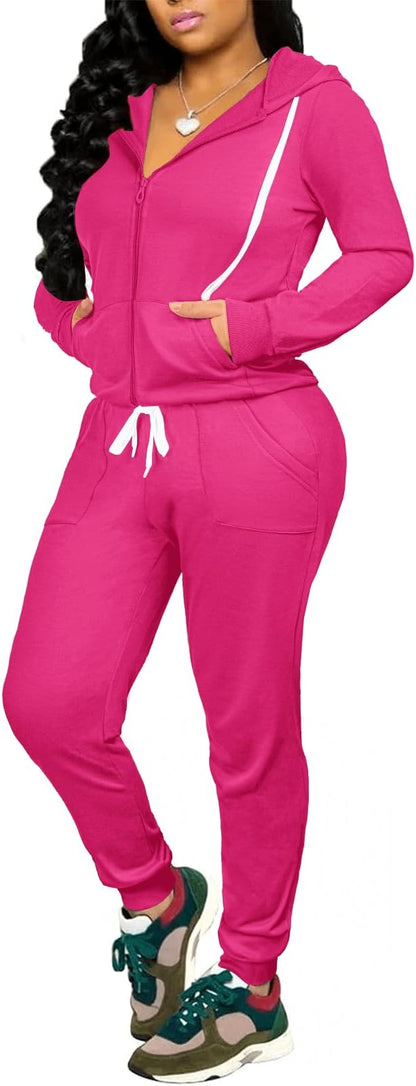 CLOCOR Track Suits for Women Set - Casual 2 Piece Outfits Sweatsuit Pocket Hoodies Long Sleeve with Patchwork Pants Set