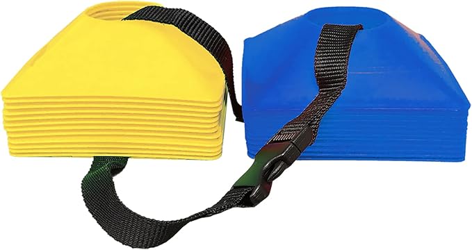 American Challenge Square Disc Cones – Set of 24 Agility Cones for Sports Training – Durable Soccer Cones with Carry Strap – Ideal for Practice, Speed Drills & Field Training