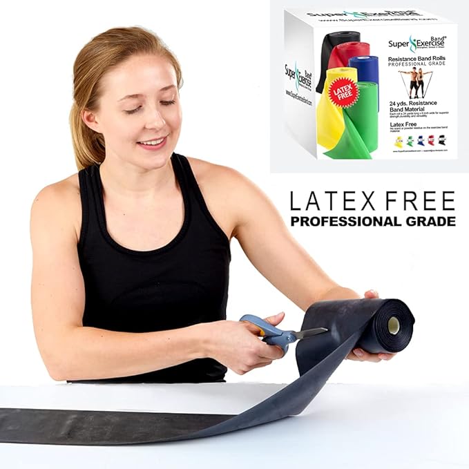 Resistance Band for Working Out | Super Exercise Bands 8,16,24 Yard Bulk Rolls |10 Strengths in Light Medium and Heavy Resistance Bands | Latex Free Workout Bands Including App and e-Book