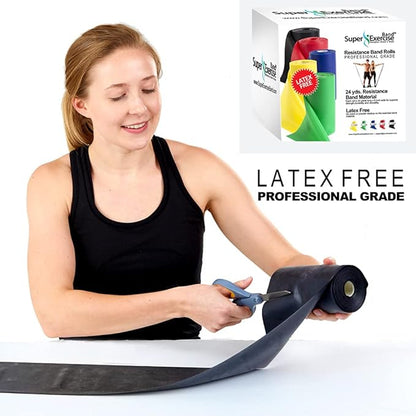 Resistance Band for Working Out | Super Exercise Bands 8,16,24 Yard Bulk Rolls |10 Strengths in Light Medium and Heavy Resistance Bands | Latex Free Workout Bands Including App and e-Book