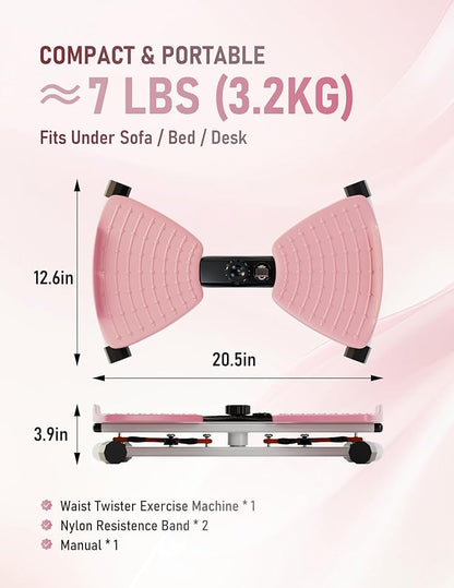 Waist Twister Machine with Smart Digital Counter and Resistance Bands 300 Lbs Capacity, Noiseless Ab Twister Board for Home Exercise, Fitness Equipment Ideal for Women to Burn Belly Fat and Tone Body