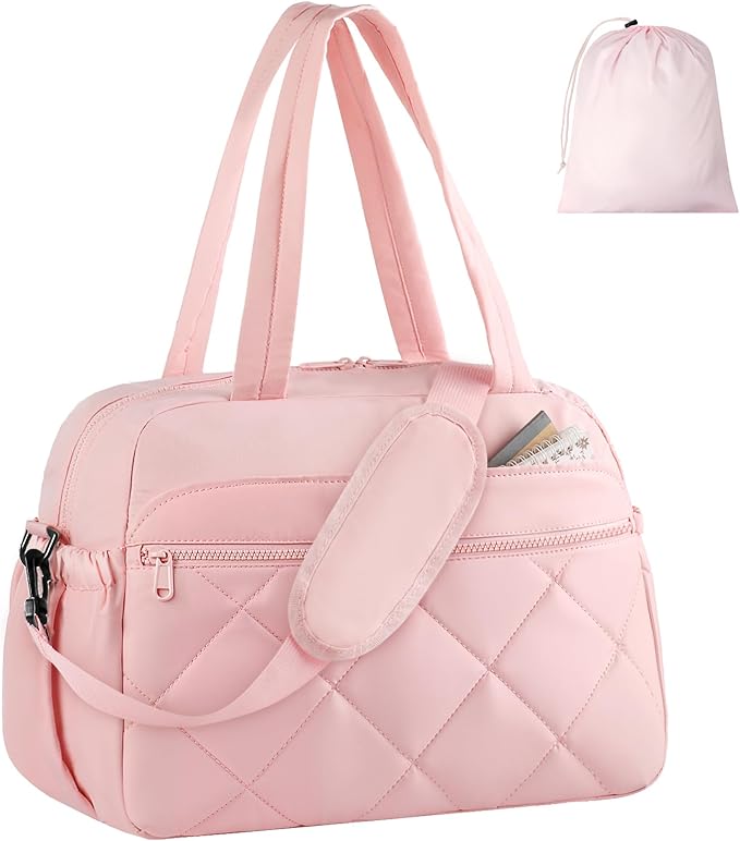 HOTOR Gym Bag for Women - Lightweight Travel Duffle Bags with Wet Pocket & Separate Shoe Bag, Multi-Pocket Carry on Weekender Duffel for Sports, Fitness, Overnight Trip, Pink, 16.5" x 7.5" x 11.9"