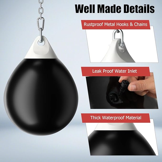 GYMAX Punching Bag, Water Aqua Bag w/Water Injector & Hanging Accessories, Folding Heavy Duty Boxing Bag for Home Gym, Boxing Training Equipment for Adults