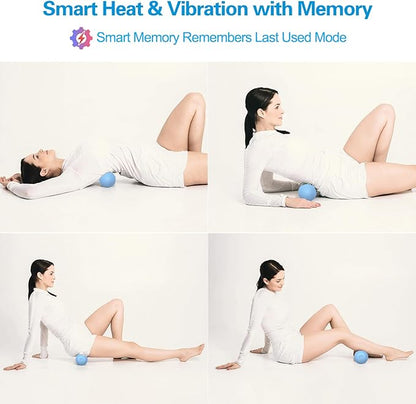 Vibrating Massage Ball with Heat, 7 Modes, Memory, Myofascial Release, Deep Tissue Muscle Recovery Ball for Trigger Point Massage - Mobility Ball Back & Hip Flexor Release Tool (Blue)