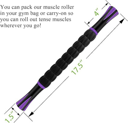 Muscle Roller Massage Roller Stick- Deep Tissue Fascia Blaster for Myofascial Pain Relief, Lymphatic Drainage & Body Sculpting, Handheld Physical Therapy & Recovery Tool (Purple Black-18 inch)