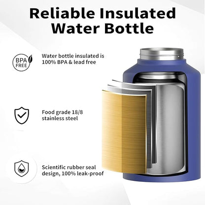 WATERSY 1 Gallon Water Bottle Insulated(Cold for 48 Hrs),BPA Free&Leak Proof,128oz Stainless Steel Water Jug,Big thermo,Large Water Bottle with Handle for Gym,Hiking,Camping&Travel,Deep Blue