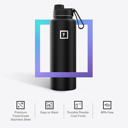 IRON °FLASK Camping & Hiking Hydration Flask with Spout, Wide Mouth Insulated Stainless Steel Sports Water Bottle - Aurora 40 oz - Spout (1 Lid)